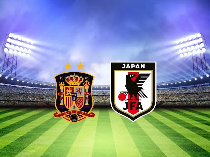 日本代表とスペイン代表のエンブレムが対峙するイメージ