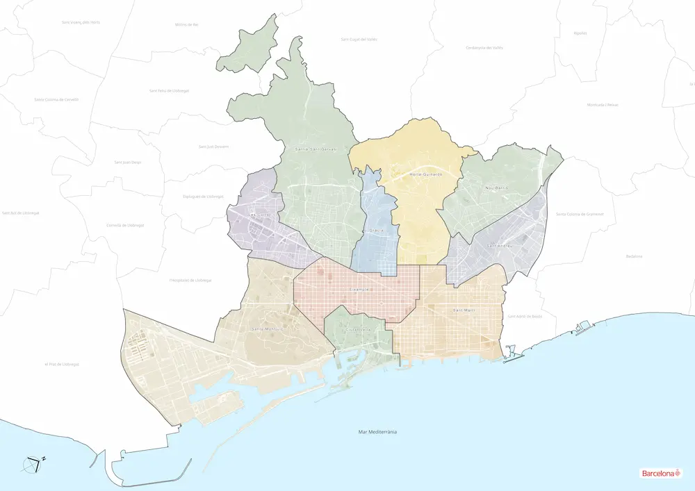 バルセロナの地区分布図