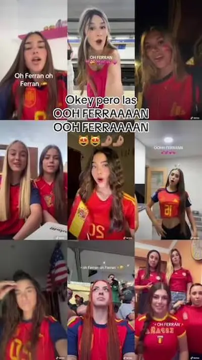 「Oh Ferran, oh Ferran」を真似する複数のファンのSNS動画コラージュ